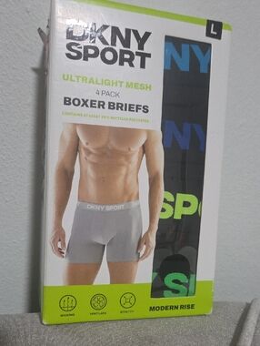 New DKNY Black Boxer Briefs Ultralight Mesh 4 Pack Large